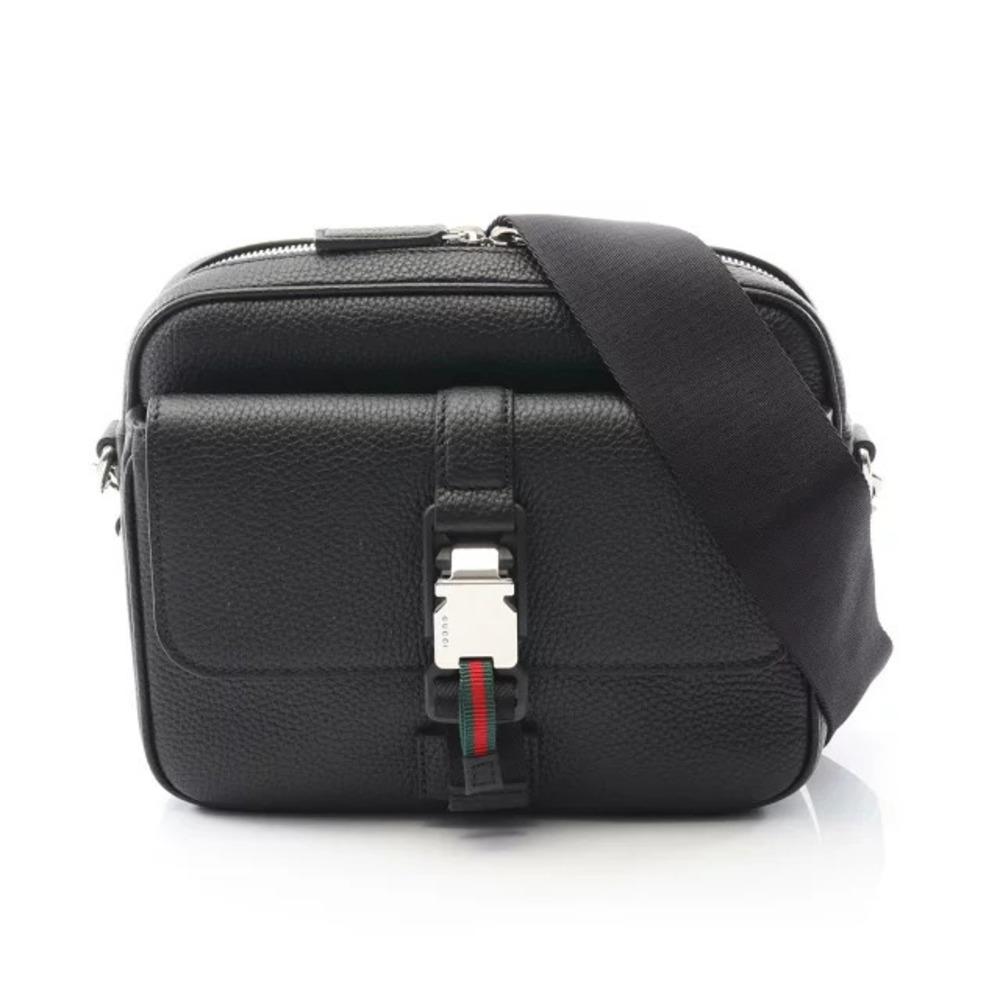 Gucci Web Stripe Shoulder Bag Leather Black